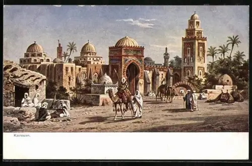 Künstler-AK Kairouan, Ägypter reitet auf einem Kamel