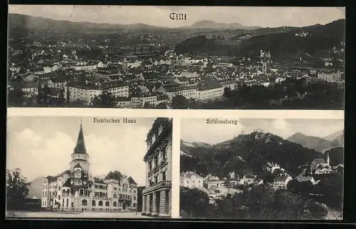 AK Cilli, Deutsches Haus, Schlossberg, Ortspanorama