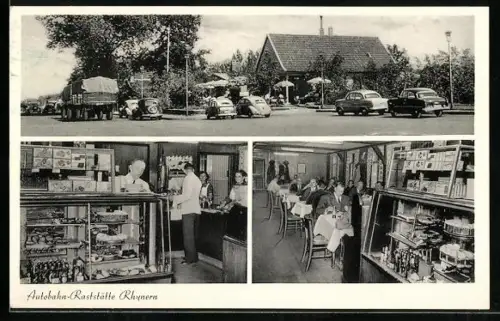AK Rhynern, Autobahn-Raststätte Rhynern-Südseite v. A. Vollmer, Aussen- u. Innenansichten