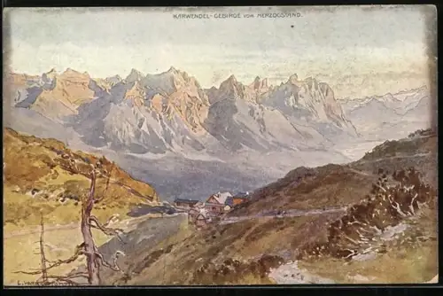 Künstler-AK Edward Harrison Compton: Berghütte im Karwendel-Gebirge