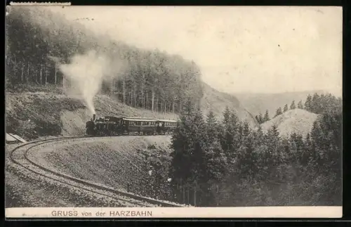AK Harzbahn, Eisenbahn auf Gleisen am Berghang