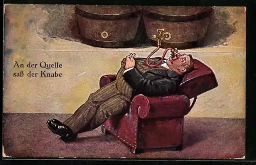 AK Mann trinkt Bier aus Fass