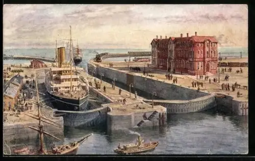 Künstler-AK Immingham, Deep Water Dock