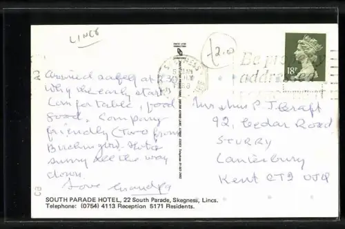 AK Skegness, South Parade Hotel, 22 South Parade