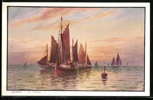 Künstler-AK Grimsby, At Anchor