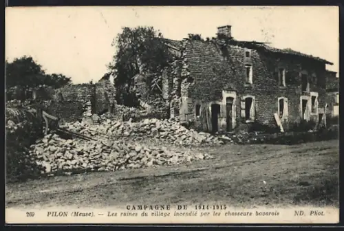 AK Pilon /Meuse, Les ruines du village, Campagne de 1914-1915