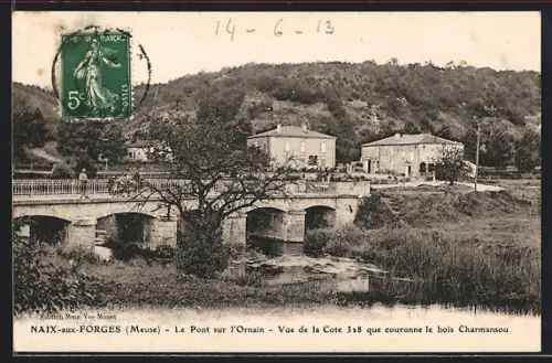 AK Naix-aux-Forges, Le Pont, vue de la Cote 328 que couronne le bois Charmansou