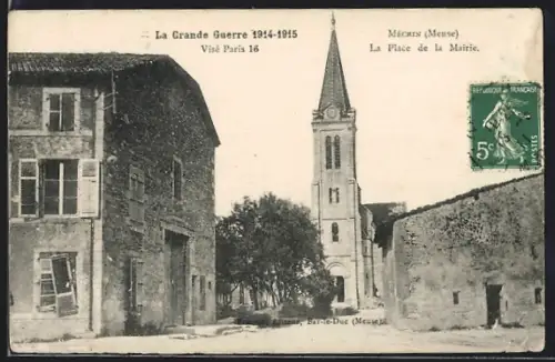 AK Mécrin /Meuse, La Place de la Mairie, La Grande Guerre 1914-1915