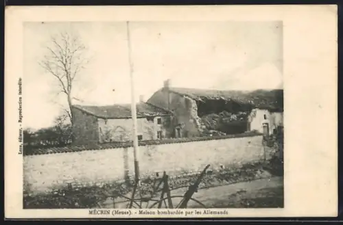 AK Mécrin /Meuse, Maison bombardée par les Allemands