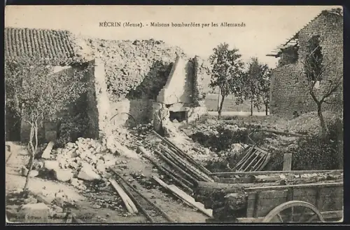 AK Mécrin /Meuse, Maisons bombardées par les Allemands