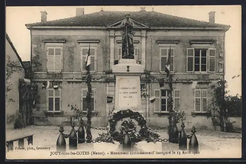 AK Jouy-sous-les-Cottes, Monument commemoratif inauguré le 13 Aout 1922
