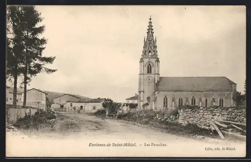 AK Les Paroches, Église et rue principale du village