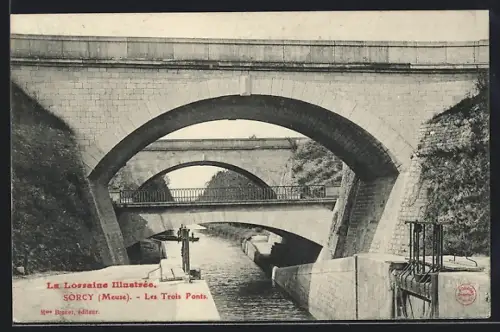 AK Sorcy /Meuse, Les Trois Ponts sur le canal