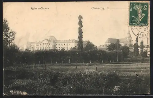 AK Commercy, Église et Château au milieu du paysage verdoyant