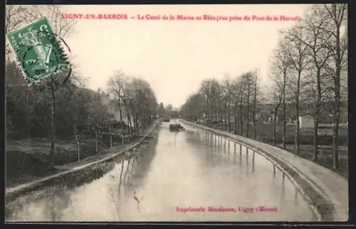 AK Ligny-en-Barrois, Le Canal de la Marne au Rhin, vue prise du Pont de la Herval