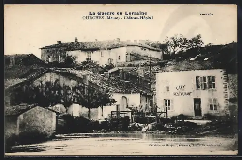 AK Ourches /Meuse, Château-Hôpital et Café Restaurant au bord de l`eau