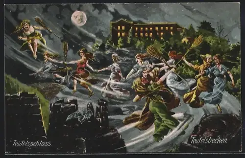 AK Thale, Hexentanzplatz, Teufelsschloss, Teufelsbocken, Walpurgisnacht