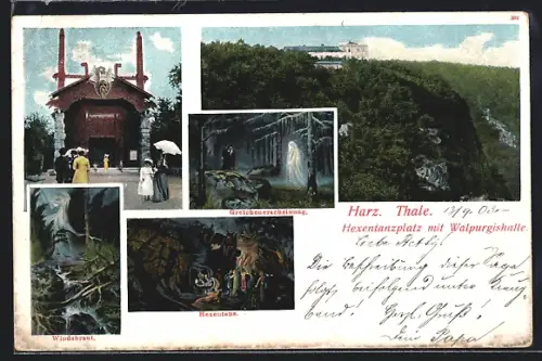 AK Thale, Hexentanzplatz, Walpurgishalle, Gretchenerscheinung, Hexenkessel, Windbruch