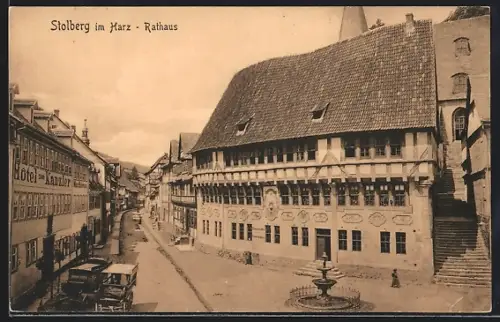 AK Stolberg im Harz, Rathaus, Hotel Kanzler, Brunnen