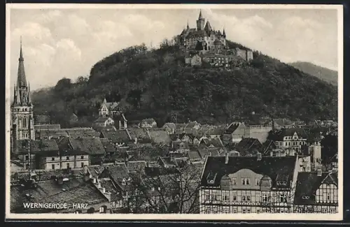 AK Wernigerode /Harz, Schloss, Stadtansicht, Kirche