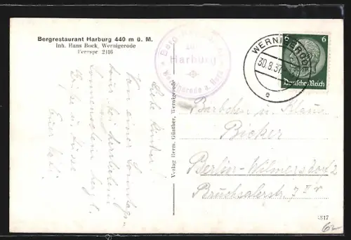 AK Wernigerode, Blick vom Schloss Wernigerode auf die Harburg