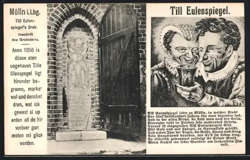 AK Mölln i. Lbg., Till Eulenspiegel Grabstein, Illustration Till Eulenspiegel