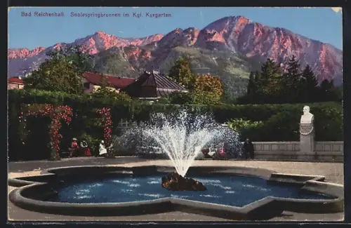 AK Bad Reichenhall, Soolespringbrunnen im Kgl. Kurgarten