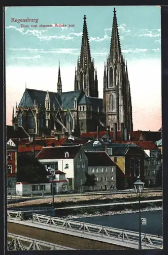 AK Regensburg, Dom von Eiserner Brücke aus