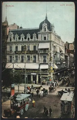 AK Berlin, Cafe Bauer, Strassenbahn