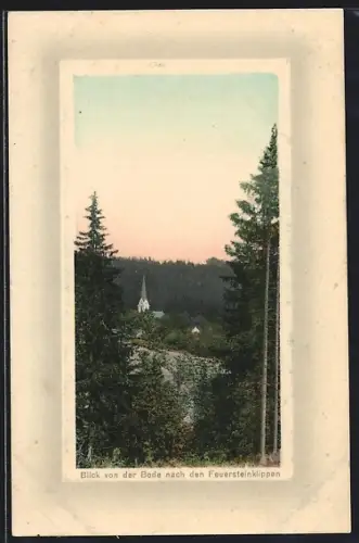 Präge-AK Schierke i. Harz, Blick von der Bode nach den Feuersteinklippen