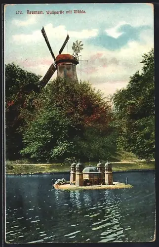 AK Bremen, Waldpartie mit Windmühle
