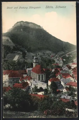 AK Königstein / Sächs. Schweiz, Blick über die Stadt zur Festung