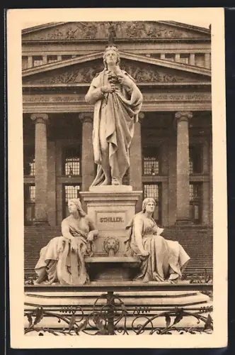 AK Berlin, Schiller-Denkmal am Gendarmenmarkt vor dem Schauspielhaus