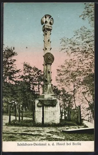 AK Berlin-Grunewald, Schildhorn a. d. Havel, Blick auf das Schildhorn-Denkmal