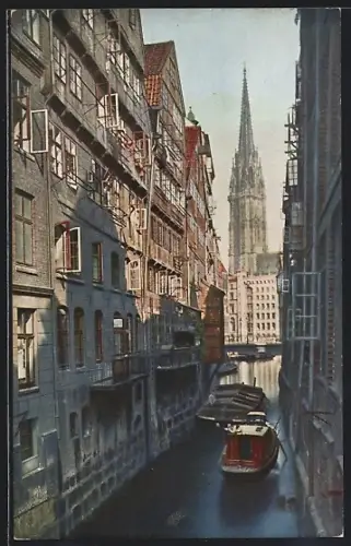 AK Alt-Hamburg, Fleth mit Blick auf die Nikolaikirche