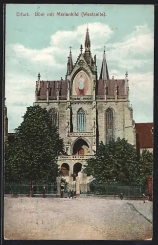 AK Erfurt, Dom mit Marienbild, Westseite