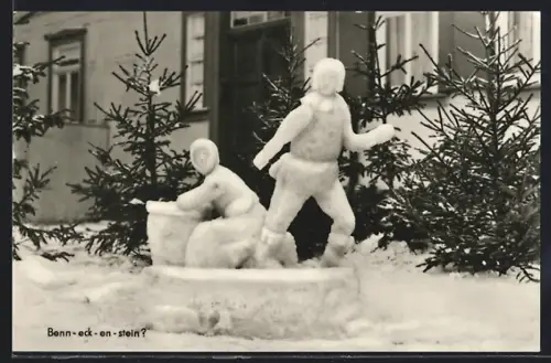 AK Benneckenstein, Schneeskulptur über Sage zur Entstehung des Ortsnamens