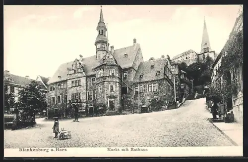 AK Blankenburg a. Harz, Markt mit Rathaus