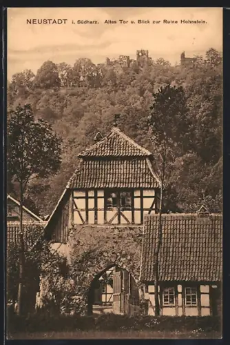 AK Neustadt i. Südharz, Altes Tor, Blick zur Ruine Hohnstein