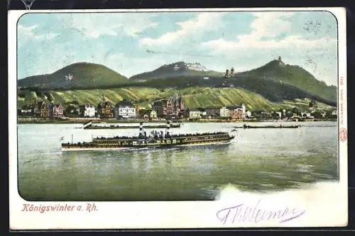 AK Königswinter a. Rh., Dampfschiff mit Blick zum Ort