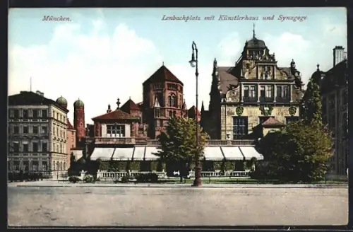 AK München, Lenbachplatz mit Künstlerhaus und Synagoge