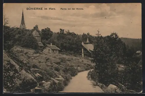 AK Schierke im Harz, Partie bei der Kirche