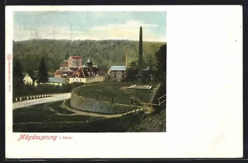 AK Mägdesprung i. Harz, Ortspartie mit Wald