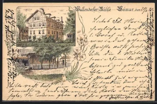 Lithographie Weimar / Thüringen, Gasthaus Wallendorfer Mühle