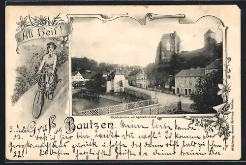 AK Bautzen, Nicolairuine mit Spreebrücke