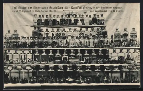 AK Klein-Bautzen, Teil-Ansicht der Historischen Ausstellung über Kunstfertigkeiten in 550 Glasflaschen