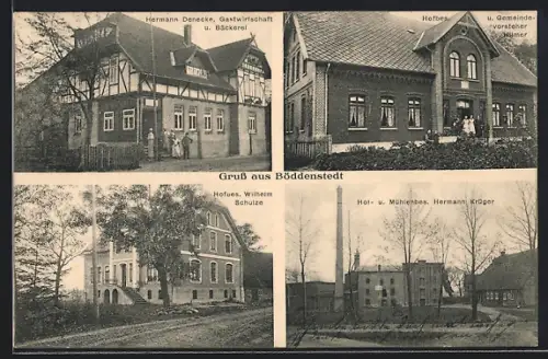 AK Böddenstedt / Suderburg, Gasthaus Hermann Denecke, Hof- u. Mühlenbes. Hermasnn Krüger, Hofbes. Wilhelm Schulze