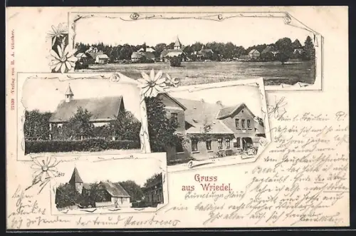 AK Wriedel, Kirche, Strassenpartie, Ortsansicht