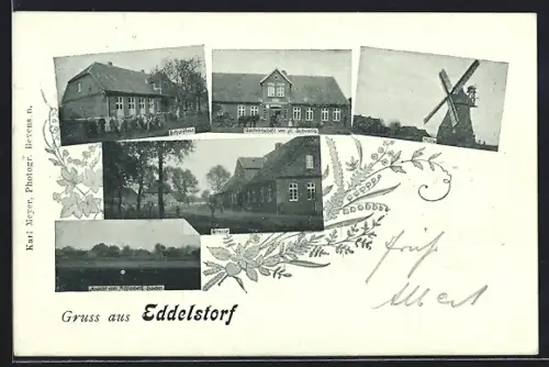 AK Eddelstorf, Gastwirtschaft von H. Schwenke, Schulhaus, Mühle