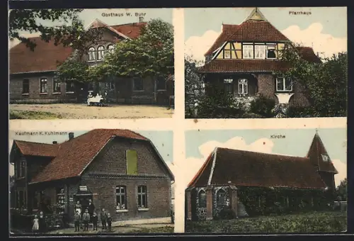 AK Eimke /Uelzen, Gastwirtschaft von W. Buhr, Kaufmann K. Kuhlmann, Pfarrhaus, Kirche